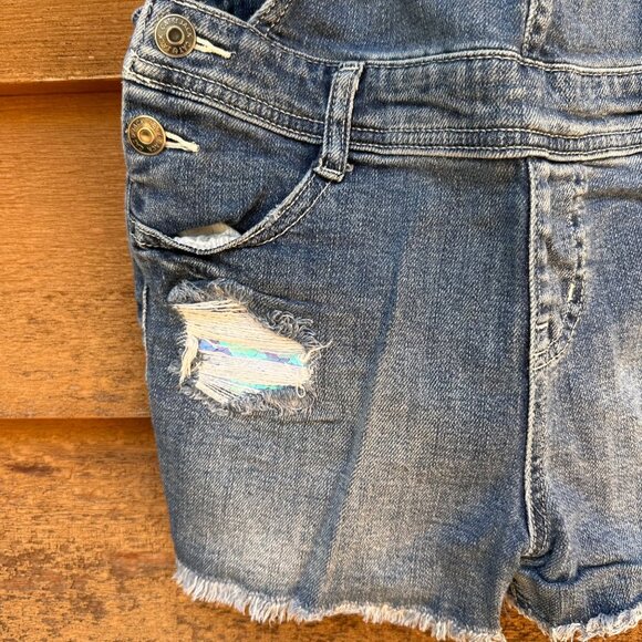 Cat & Jack Girls Sequin Super Stretch Denim Overall Shorts Size L 10/12 - Picture 7 of 11